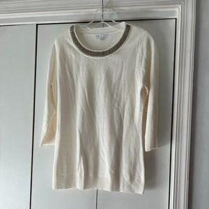 NWOT! New York & Co Winter White Sweater - Embellished Collar - Size Medium